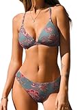 CUPSHE Bikini Set for Women Two Piece Swimsuits V Neck Low Rise Crisscross Back Self Tie Spaghetti Straps,M Red Floral
