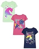 The Children's Place Girls Short Sleeve Graphic T-Shirts, Multipacks, Unicorn Stars/Flowers-3 Pack, Small