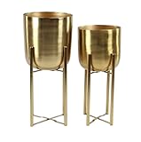 CosmoLiving by Cosmopolitan Metal Indoor Outdoor Planter Dome Large Planter Pot with Removable Stand, Set of 2 Planters 19', 22'H, Gold