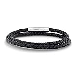 Reeds Men's Braided Black Leather Double-Wrap Bracelet