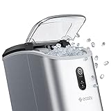 ecozy Nugget Ice Maker Countertop - Chewable Pellet Ice Cubes, 33 lbs Daily Output, Stainless Steel Housing, Self-Cleaning Ice Machine with Ice Bags for Parties, Kitchen, Bar, Office, Silver