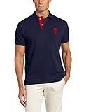 U.S. Polo Assn. Men's Slim Fit Solid Polo with Contrast Striped Underside Of Collar, Classic Navy, Large