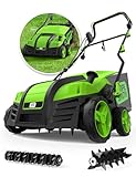 (2024 Upgraded) SWIPESMITH 16” 15 Amp Electric Dethatcher Scarifier, Lawn Dethatcher with 5-Position Depth Adjustment, 14.5 Gal Removable Thatch Collection Bag, Quick-Fold, Keeps Lawn Health