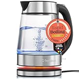 Speed-Boil Electric Kettle For Coffee & Tea - 1.7L Water Boiler 1500W, Borosilicate Glass, Easy Clean Wide Opening, Auto Shut-Off, Cool Touch Handle, LED Light. 360° Rotation, Boil Dry Protection