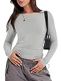 ANRABESS Women’s Long Sleeve Shirts Tight Fitted Going Out Crop Tops Crewneck Basic Tee Y2k Outfits Teens Girls Clothes Grey L