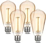 Sigalux Edison LED Light Bulbs, Dimmable Vintage Light Bulbs 40 Watt Equivalent, E26 LED Filament Bulbs, ST19 Antique Amber Glass Light Bulbs Soft White 2700K, 400LM, CRI90, UL Listed, 4 Pack