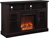 Ameriwood Home Chicago Fireplace TV Stand for TVs up to 50 Inch, Replaceable Electric Fireplace Insert Heater, Realistic Log and Flame Effect, For Living Room or Bedroom, Espresso