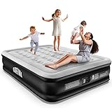 Airefina Queen Air Mattress with Built-in Pump 18', Blow up Mattress in 3 Mins, Colchon Inflatable Mattress with Flocked Surface for Home, Guest,Comfort, Foldable & Portable Four Chamber Technical