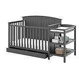 Storkcraft Steveston 5-in-1 Convertible Crib and Changer with Drawer (Gray) – GREENGUARD Gold Certified, Crib and Changing Table Combo with Drawer, Converts to Toddler Bed, Daybed and Full-Size Bed