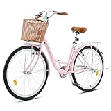 Viribus Beach Cruiser Bike for Women, Female Cruiser Bike 24 in, Womens Bike with Basket 1 Speed, Cruiser Bike for Short Women with Rack, Retro Step Through Bike, Commute Bicycle Women Ladies Pink