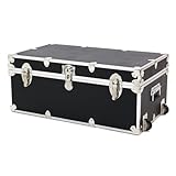 Rhino Trunk & Case Essential College Trunk with Wheels – Secure Dorm Storage Chest - Ideal Footlocker for Students – Strong Trunks with 1000+ Pounds Sitting Capacity 32'x18'x14' (Black)