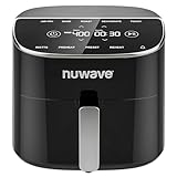 Nuwave Brio Plus 8 Qt Air Fryer, PFAS Free, New & Improved, Digital Touch Screen, Cool White Display, 50°F~400°F in Precise 5°, 5 Cook Functions, 100 Presets & 50 Memory, 3 Wattages 700, 1500, 1800