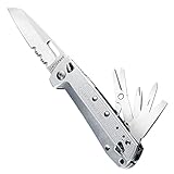 LEATHERMAN, FREE K4 EDC Pocket Multitool with Knife, Magnetic Locking, Aluminum Handles and Pocket Clip, Made in the USA, Silver (K4X with Serrated Blade)