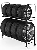 Rolling Tire Rack – Metal, Adjustable, Tire Stand & Protective Cover, Included 4 Adjustable Non Rolling Legs [Updated 48'' L with 4 Wheels Included]