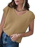 Dokotoo Womens Ladies Summer V Neck Cap Sleeve Tank Tops Loose Sleeveless Pullover Knit Sweater Tunic Tops and Blouses Solid Color Casual T-Shirts Work Business Loose Shirts Brown Small