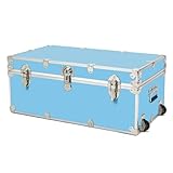 Rhino Trunk & Case Essential Summer Camp Trunk with Wheels - Camping Storage Chest - Ideal Footlocker for Campers - Strong 1000+ Pounds Sitting Capacity Trunks 32'x18'x14' (Sky Blue)