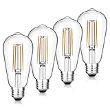 Gozelux Vintage LED Edison Bulbs, 6W, Equivalent 60W, Dimmable, High Brightness Warm White 2700K, ST58 Antique LED Filament Bulbs with 90+ CRI, E26 Standard Base Light Bulbs, Clear Glass, Pack of 4