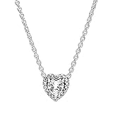 Pandora Jewelry Elevated Heart Cubic Zirconia Necklace in Sterling Silver, 17.7', No Box