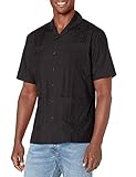 Cubavera Men's Four-Pocket Mini Pintuck Embroidered Authentic Guayabera Shirt, Short Sleeve Button Down, Lightweight Comfortable Fit, Black, XX-Large