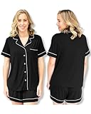 Kindred Bravely Clea Classic Short Sleeve Maternity & Nursing Pajama Set (Black, Medium)