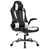 BestOffice PC Gaming Chair Ergonomic Office Chair Desk Chair with Lumbar Support Flip Up Arms Headrest PU Leather Executive High Back Computer Chair for Adults Women Men (White)