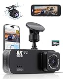 Dash Cam Front and Rear, 8K Ultra HD Dash Camera for Cars, Dash cam with APP,Car Camera with 32GB Card, Built-in Wi-Fi & GPS, 3.16”IPS Screen, WDR, 170°Wide Angle, 24H Parking Mode