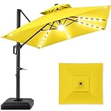 Best Choice Products 10x10ft 2-Tier Square Cantilever Patio Umbrella with Solar LED Lights, Offset Hanging Outdoor Sun Shade for Backyard w/Included Fillable Base, 360 Rotation - Yellow