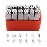 Tlimus 12pcs Plant Theme Metal Stamping kit, 6MM (1/4”) Metal Punch Stamping Kit DIY Arts and Crafts Supplies Metal Stamping Accessories, Leather, Wood for Jewelry Stamping kit