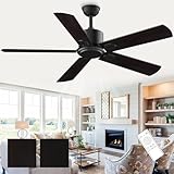 CLUGOJ Ceiling Fan with Remote, 52-inch Outdoor/Indoor Black Fan No Light with Reversible DC Motor 6 Speed with Timer, 5 Blades Fan for Patio Bedroom Living Room，01