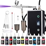 Upgraded Cordless Airbrush Kit with Compressor, Dual Action Trigger, 70' Air Hose & 4 Gears Pressure Sensor, 20-32 PSI, Type-C Rechargeable, Ideal for Nail Art, Makeup, Cake Decorating & Crafts