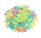 200 Pcs Colorful Glow in The Dark Luminous Stars and Moon Fluorescent Noctilucent Plastic Wall Stickers Murals Decals for Home Art Decor Ceiling Wall Decorate Kids Bedroom Room Decorations