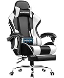 GTPLAYER Gaming Chair, Computer Chair with Footrest and Lumbar Support, Height Adjustable Game Chair with 360°-Swivel Seat and Headrest and for Office or Gaming (White)