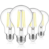 MAXvolador 60W Equivalent E26 LED Filament Light Bulbs, 850LM Daylight White 5000K LED Edison Bulb, Non-Dimmable 6W A19 LED Bulb Medium Base, 4-Pack