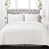 Lush Decor Ava Quilt Diamond Pattern Solid 3 Piece Oversized Bedding Blanket Bedspread Set - King - White