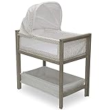 Simmons Kids Farmhouse 2-in-1 Wood Bedside Bassinet Sleeper and Changer - Portable Crib and Changing Table with High-End Wood Frame, Royal Charms