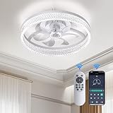 fenhua Ceiling Fans with Lights and Remote:Low Profile Ceiling Fanwith Light,6 Wind Speeds Modern Smart Ceiling Fan 20in Bladeless Ceiling Fan Flush Mount for Bedroom, Kids Room and Indoor (White)