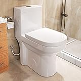 HOROW HWMT-8733 Small Compact One Piece Toilet For Bathroom, Powerful & Quiet Dual Flush Modern Toilet, 12'' Rough-In Toilet & Soft Closing Seat Include, 25'D x 13.4'W x 28.4'H, White