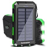 Solar Charger, 20000mAh Portable Outdoor Waterproof Solar Power Bank, Camping External Backup Battery Pack Dual 5V USB Ports Output, 2 Led Light Flashlight with Compass (Green)