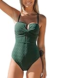 CUPSHE Women's One Piece Swimsuit Bathing Suit Wrapped Back Tie Swimwear Molded Cups S, Army Green