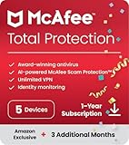 McAfee Total Protection 2024 | 5 Devices | 15 Month Subscription | Cybersecurity software includes Antivirus, Secure VPN, Password Manager, Dark Web Monitoring | Amazon Exclusive | Download