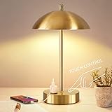 Modern LED Desk Lamp with AC Adapter, 3-Way Dimmable Touch Bedside Reading Lamp, Minimalist Gold Small Nightstand Table Lamp with Mushroom Dome Shade for Bedroom Living Room Office, Bulb Included
