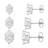 3 Pairs Stud Earrings Set, Hypoallergenic Cubic Zirconia Earrings Oval Shape Earrings Set In Stainless Steel Jewelry Boxed Sets Genuine Cubic Zirconia Earrings
