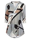 BAISHENGGT Womens Tunics Notch V Neck Tops 3/4 Sleeve Work Blouses Dressy Casual Going Out Shirts XX-Large Geometry Printed