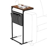 Vantic C Shaped End Table, Small Couch Side Table with Storage Bag, Sturdy Slide Under Sofa Table with Metal Frame for Living Room & Bedroom (16' L x 11.6' W x 28' H), RusticBrown