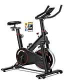 Kawnina Exercise Bike for Home with Connected App - Indoor Cycling Stationary Bike with 350LBS Weight Capacity, Comfortable Seat Cushion, Silent Belt Drive and LCD Monitor