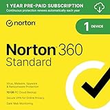 Norton 360 Standard 2024, Antivirus software for 1 Device with Auto Renewal – Includes VPN, PC Cloud Backup & Dark Web Monitoring powered by LifeLock [PC/Mac Download]