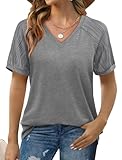 Shirts for Women Trendy Short Sleeve Blouses Dressy Casual Summer Tops Grey M