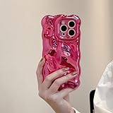 FABSPARK Case for iPhone 13 Pro Max,3D Meteorite Bubble Pattern Electroplate Plating Glossy Curly Wavy Frame Case,Shockproof Soft TPU Protection,for iPhone 13 Pro Max Case 6.7 Inch/Hot Pink