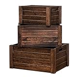 Rigalit Large Vintage Black Wooden Crates For Storage,Set Of 3 Antique Decorative Wood Crate For Storage,Nesting Handmade Solid Wood Vintage Black Wood Storage Boxes.Storage Crates For Organizing.