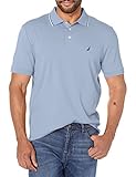 Nautica Men's Classic Fit Short Sleeve Dual Tipped Collar Polo Shirt, Lake City Blue, Large